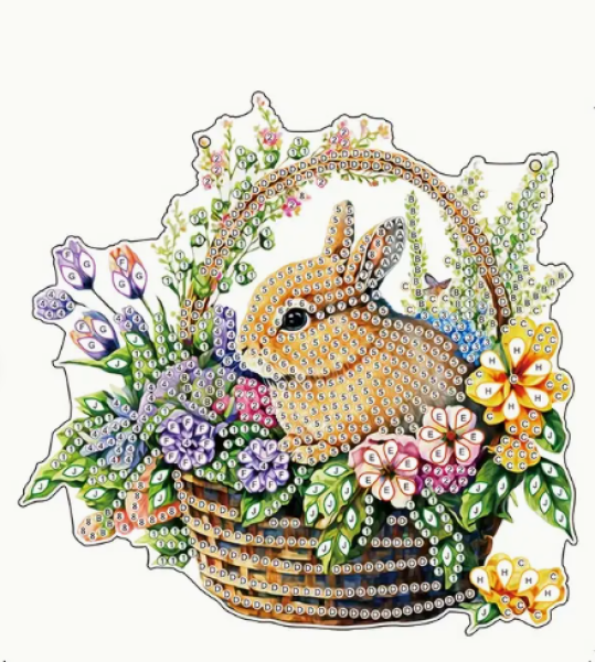 Diamond Painting Hase Im Blumenkorb zum Aufhängen